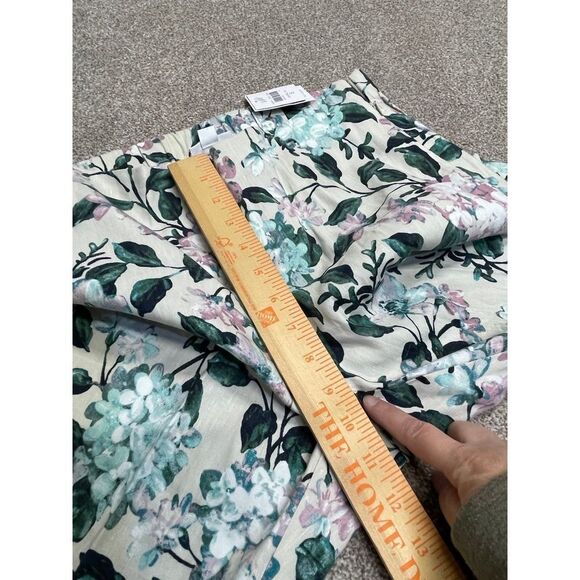 J. jill womens oatmeal floral linen stretch pants sz small side zipper elastic - Picture 9 of 12